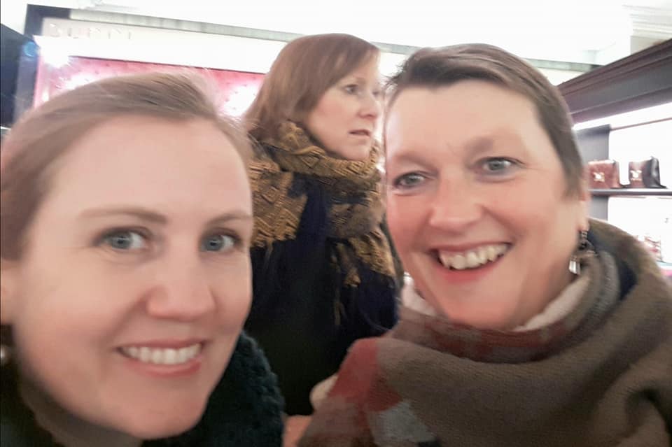 Jill and I in Harrods. Sabine looks nervously for Doris who has been dragged off by the store detectives